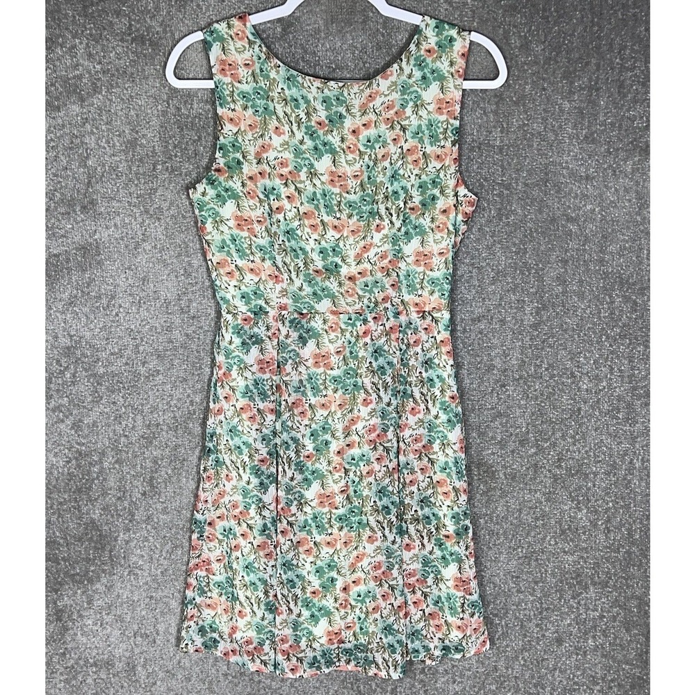 Yellow Star Dress Womens Size M Floral Lined Sleeveless Crinkle Pleated USA Made